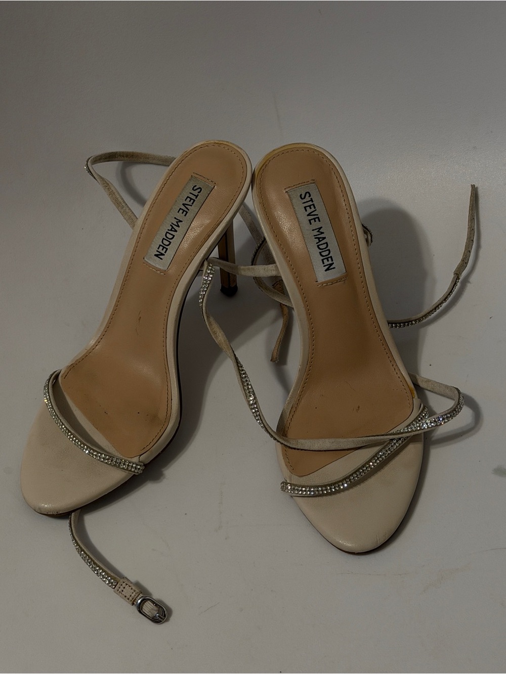 Steve Madden Ivory Strappy Crystal Accent Heels